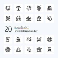 20 pack d'icônes de la ligne du jour de l'indépendance de la grèce comme labyrinthe cercle labyrinthe horoscope cercle irlande vecteur