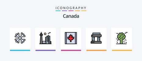 canada line rempli 5 pack d'icônes, y compris l'automne. le transport. Canada. fleuve. canoës. conception d'icônes créatives vecteur