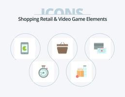 shopping au détail et éléments de jeux vidéo pack d'icônes plat 5 conception d'icônes. crédit. Chariot. acheter . achats. corbeille vecteur