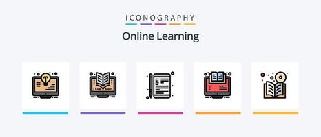 ligne d'apprentissage en ligne remplie de 5 icônes, y compris l'apprentissage. en ligne. l'ordinateur. en ligne. éducation. conception d'icônes créatives vecteur