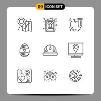 symboles d'icônes universelles groupe de 9 contours modernes d'éléments de conception vectoriels modifiables d'œufs de vacances de test de bébé jouet vecteur