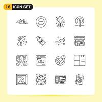 aperçu de l'interface mobile ensemble de 16 pictogrammes d'outils pour enfants enseignement commercial apprentissage éléments de conception vectoriels modifiables vecteur