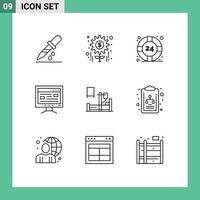 ensemble moderne de 9 contours et symboles tels que l'éducation au goutte à goutte aide à étudier les éléments de conception vectoriels modifiables par ordinateur vecteur