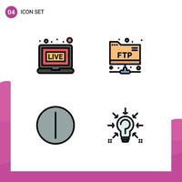 ensemble moderne de 4 couleurs et symboles plats remplis tels que le compte d'ampoule de diffusion sur des éléments de conception vectoriels modifiables d'idée vecteur