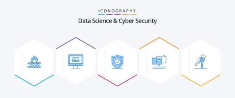 science des données et cybersécurité pack de 25 icônes bleues, y compris la sécurité. discuter. chiffrement. sécurisé. protection vecteur