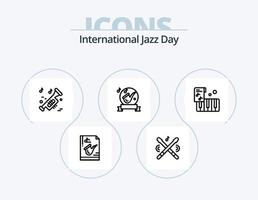pack d'icônes de la ligne de la journée internationale du jazz 5 conception d'icônes. jouer. instrument. vinyle. dossier. jouer vecteur
