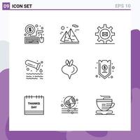 contour de l'interface mobile ensemble de 9 pictogrammes d'éléments de conception vectoriels modifiables de message de pollution de réglage de tube alimentaire vecteur