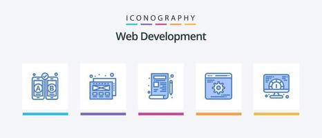 pack d'icônes de développement web bleu 5 comprenant. site Internet. dessin. la toile. optimisation. conception d'icônes créatives vecteur