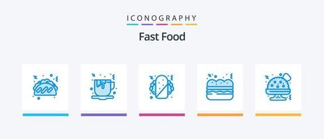 pack d'icônes bleues de restauration rapide 5 comprenant. Fast food. restauration rapide. nourriture. conception d'icônes créatives vecteur