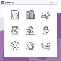 pack de 9 contours créatifs de la date du dispositif cardiaque de recherche chargeant des éléments de conception vectoriels modifiables vecteur