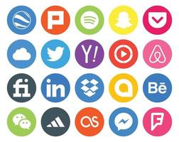 pack de 20 icônes de médias sociaux, y compris behance dropbox yahoo linkedin air bnb vecteur