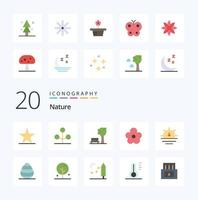 20 pack d'icônes de couleur plate nature comme fleur épinette arbre nature vecteur