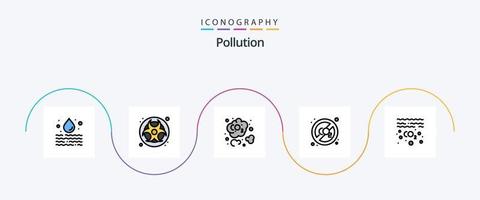 ligne de pollution remplie de pack d'icônes plat 5, y compris co. pétrole. carbone. gaz. la pollution vecteur