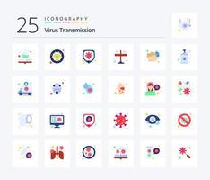 transmission de virus pack d'icônes de 25 couleurs plates, y compris les soins de santé. stage. maladie. laboratoire. test vecteur
