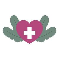 coeur médical croix style icône isolé feuille à base de plantes vecteur