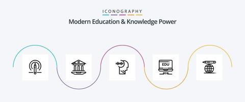 pack d'icônes de la ligne électrique 5 de l'éducation et des connaissances modernes, y compris le globe de l'éducation. éducation. formation. La Flèche. ordinateur portable vecteur