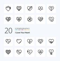 20 pack d'icônes de ligne de coeur comme coeur préféré préféré cassé comme vecteur