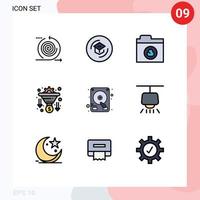 9 concept de couleur plate fillline pour les sites Web mobile et applications entonnoir de disque apprentissage réseau de filtres éléments de conception vectoriels modifiables vecteur