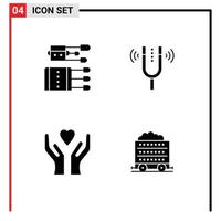 pack de glyphes solides de 4 symboles universels d'aiguilles de référence d'acupuncture fourche mains éléments de conception vectoriels modifiables vecteur