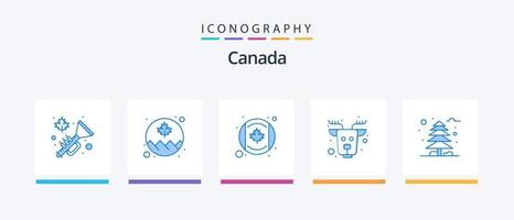 pack d'icônes bleu canada 5 comprenant un arbre. forêt. Canada. mammifère. Canada. conception d'icônes créatives vecteur