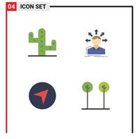 groupe de 4 icônes plates modernes définies pour la transition de différence de pointeur de cactus laisse des éléments de conception vectoriels modifiables vecteur