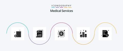 pack d'icônes glyphe 5 des services médicaux comprenant. rapport médical. de l'argent. papier médical. de l'argent vecteur
