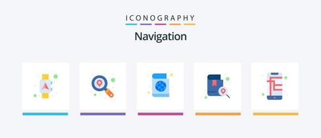 pack d'icônes de navigation plat 5, y compris mobile. carte. un service. emplacement. livre. conception d'icônes créatives vecteur