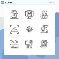 9 icônes créatives signes et symboles modernes de la photographie de l'utilisateur chimie photo récolte éléments de conception vectoriels modifiables vecteur