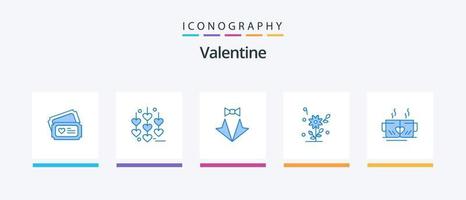 pack d'icônes bleu saint valentin 5 comprenant du thé. cœur. cœur. l'amour. mariage. conception d'icônes créatives vecteur