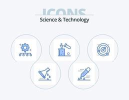 pack d'icônes bleu science et technologie 5 conception d'icônes. chimie. chimique. pipette compte-gouttes. plan de travail. rendement de l'équipe vecteur