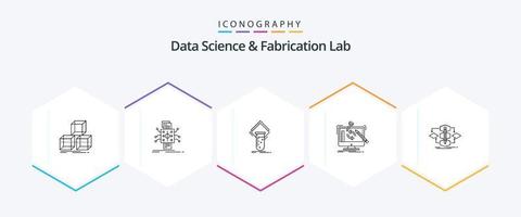 pack d'icônes de 25 lignes de laboratoire de science des données et de fabrication, y compris l'atelier. projet. rapports. ingénierie. test vecteur