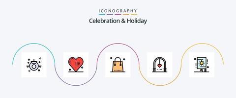 pack d'icônes plat 5 rempli de ligne de célébration et de vacances, y compris le mariage. fête. l'amour. cambre. vacances vecteur