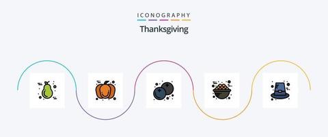 ligne d'action de grâces remplie de pack d'icônes plat 5, y compris la nourriture. bouillie. journée. nourriture. action de grâces vecteur