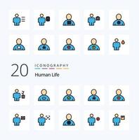 20 pack d'icônes de couleur remplies de lignes humaines comme un utilisateur de corps humain déverrouillé vecteur