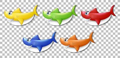 ensemble de nombreux personnages de dessins animés de requin mignon souriant vecteur