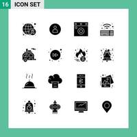 16 icônes créatives signes et symboles modernes de remorque camping meubles camp wifi éléments de conception vectoriels modifiables vecteur