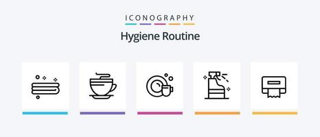 pack d'icônes ligne 5 de routine d'hygiène comprenant. propre. détergent. nettoyage. la chemise. conception d'icônes créatives vecteur