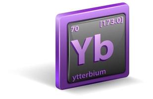 élément chimique ytterbium. symbole chimique avec numéro atomique et masse atomique. vecteur