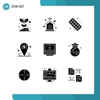 interface mobile glyphe solide ensemble de 9 pictogrammes d'éléments de conception vectoriels modifiables de l'emplacement des soins de santé de l'armoire vecteur