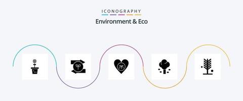 pack d'icônes environnement et éco glyphe 5, y compris l'été. forêt. éco vert. environnement. cœur vecteur
