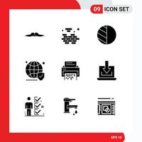 interface mobile ensemble de glyphes solides de 9 pictogrammes d'éléments de conception vectoriels modifiables de globe de site Web de résolution de monde confidentiel vecteur