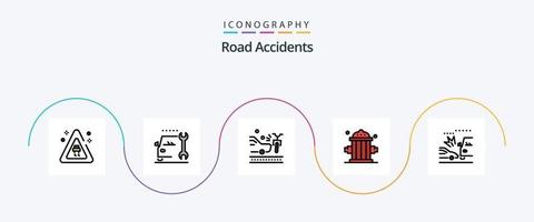 ligne d'accidents de la route remplie de 5 icônes plates, y compris les voitures. accident. vélo. équiper. clipart vecteur