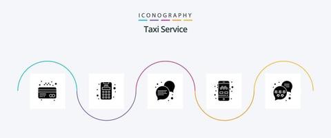 service de taxi glyphe 5 pack d'icônes comprenant. notation. dialogue. rang. le transport vecteur