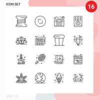 ensemble moderne de 16 contours et symboles tels que chariot de carrière d'entrepreneur éléments de conception vectoriels modifiables de température d'entreprise vecteur