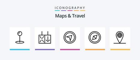 cartes et pack d'icônes de la ligne de voyage 5, y compris. emplacement. carte. conception d'icônes créatives vecteur