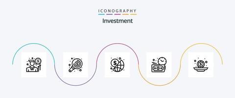 ligne d'investissement 5 pack d'icônes comprenant des pièces. investissement. global. budget. investissement vecteur