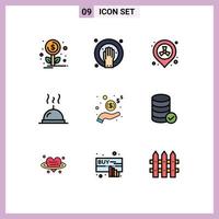 symboles d'icônes universels groupe de 9 couleurs plates modernes de revenu en espèces placeholder nourriture à la main éléments de conception vectoriels modifiables vecteur