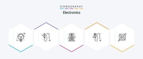 pack d'icônes électroniques 25 lignes comprenant. électricité. l'audio. électrique. brancher vecteur