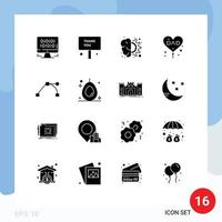 pack de 16 glyphes solides créatifs de papa de la fête des pères grâce au processus de ballon éléments de conception vectoriels modifiables vecteur