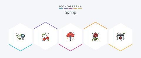 printemps 25 pack d'icônes fillline comprenant le printemps. calendrier. nourriture. tournesol. planter vecteur